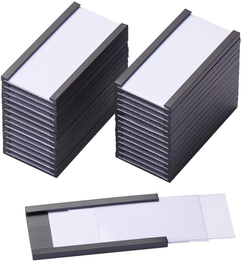 EEOYU 100 Pieces Magnetic Label Holders with Magnets Magnetic Data Card Holders with Clear Plastic Protectors for Metal Shelf  Whiteboard (1 x 2 Inch) - Image 1